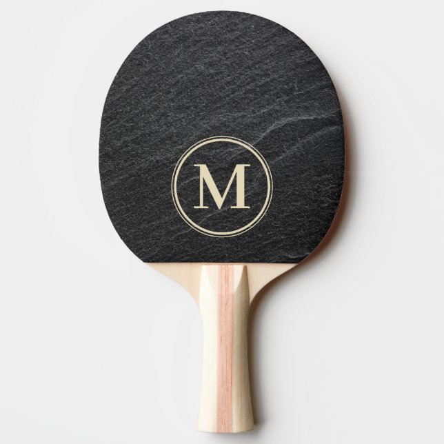 Schwarzer Granitstein Monogramm Tischtennis Schläger (Rückseite)