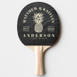 Schwarzer Granitstein Tropischer Ananas Hochzeit Tischtennis Schläger