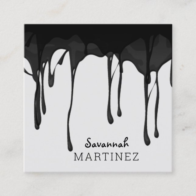 Schwarzer Grau Dripping Abstrakt Nahtlos Elegant Quadratische Visitenkarte (Vorderseite)