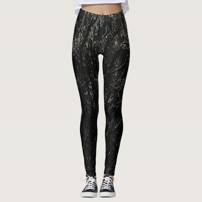 Schwarzer Grau Moderne Dunkle Eiskunst Got Leggings (Vorderseite)