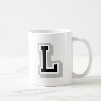 schwarzer grauer Buchstabe L Tasse