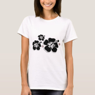 Schwarzer grauer Hibiskus T-Shirt