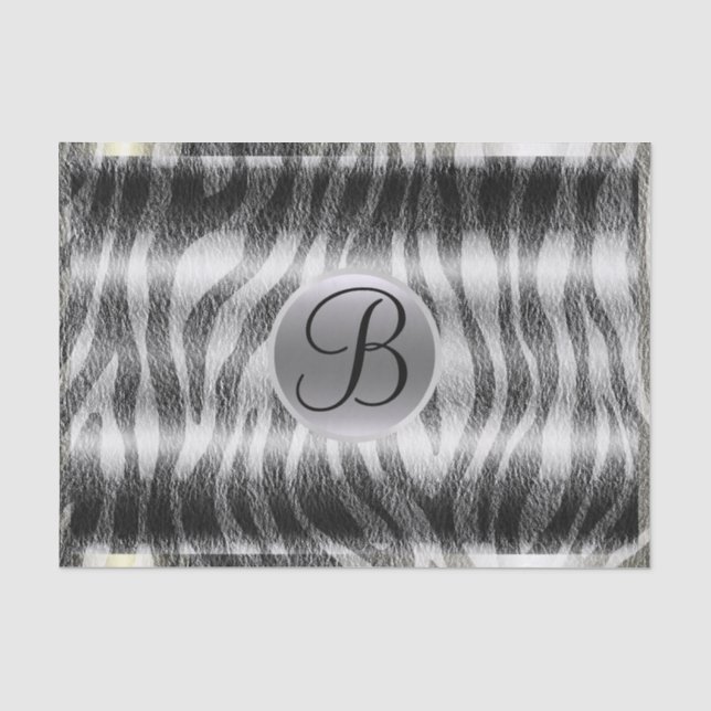 Schwarzer Grauer Zebradruck Monogramm Buchstabe In Seidenpapier (Vorderseite)