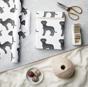 Schwarzer Great Dane Süßer Cartoon-Hund-Muster Geschenkpapier