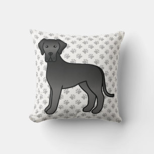 Schwarzer Great Dane Süßer Cartoon-Hund & Pfoten Kissen