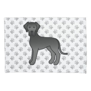 Schwarzer Great Dane Süßer Cartoon-Hund & Pfoten Kissenbezug