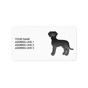Schwarzer Great Dane Süßer Cartoon-Hund & Text Adressaufkleber