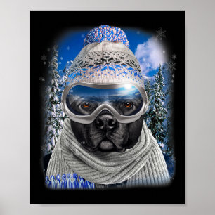 Schwarzer Grubenbull Hund im Winter Ski Poster