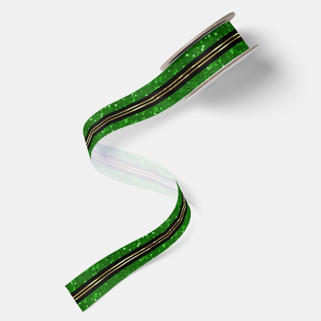 Schwarzer grüner glitzernder Hintergrund mit glänz Satinband (Rückseite)