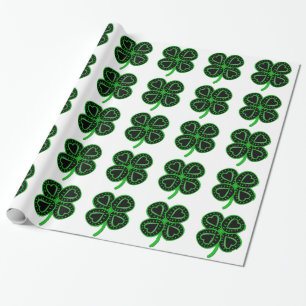 Schwarzer grüner Klee mit Papier Herz-St Patrick Geschenkpapier