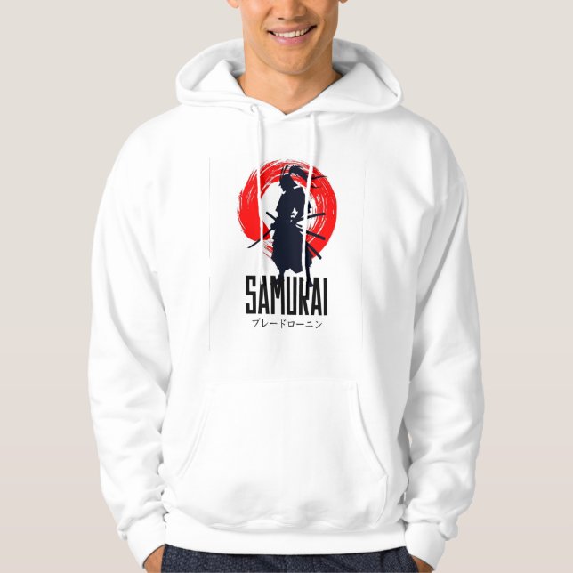 Schwarzer & Grüner Samurai-Kopf – Maximalistischer Hoodie (Vorderseite)