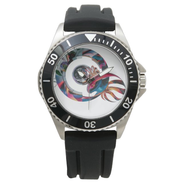 Schwarzer Gummi-Armbanduhr aus Edelstahl | Modern Armbanduhr (Vorderseite)