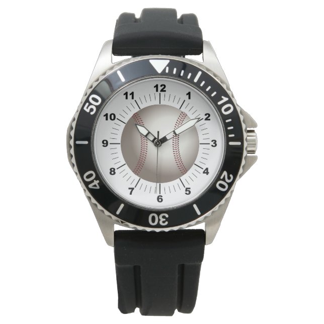 Schwarzer Gummischwanz aus Baseball Armbanduhr (Vorderseite)