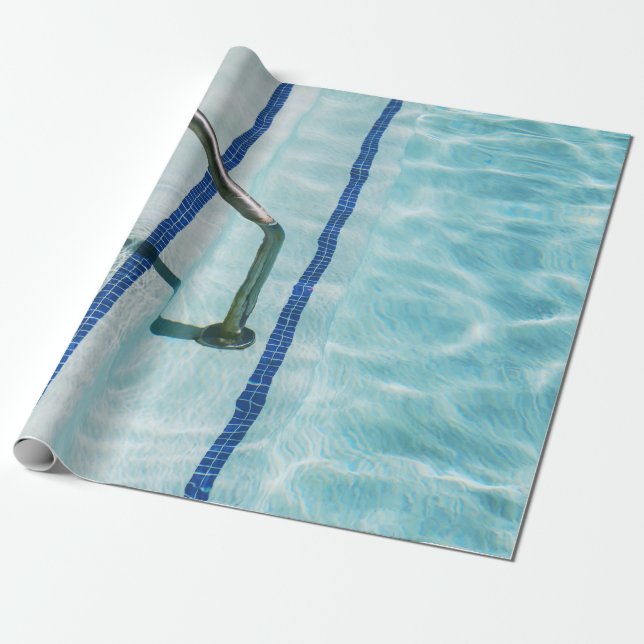 Schwarzer Gurt für das blaue Schwimmbad Geschenkpapier (Ungerollt)