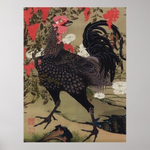 Schwarzer Hahn und Nandin von Ito Jakuchu Poster