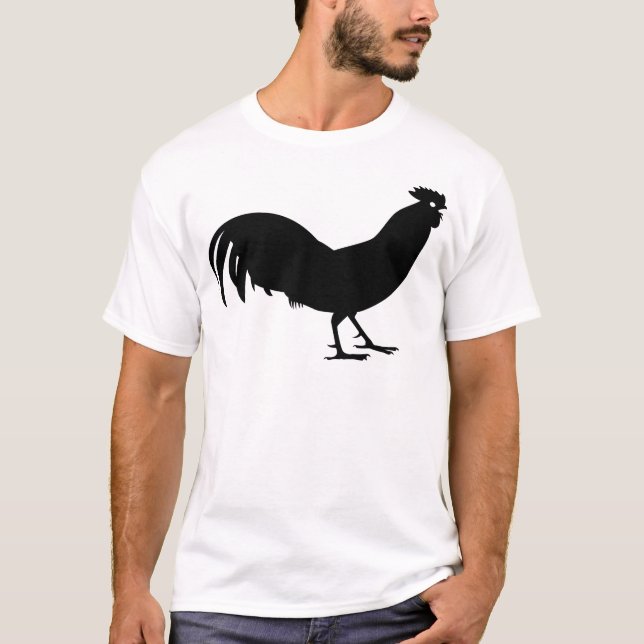 Schwarzer Hahn-Vogel-Druck T-Shirt (Vorderseite)