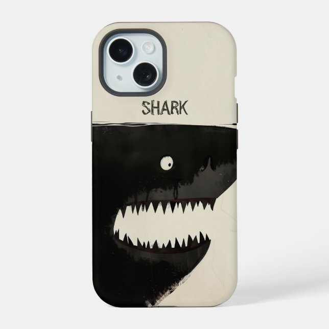 Schwarzer Hai iPhone 15 Hülle (Rückseite)