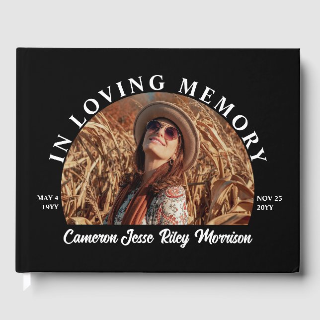 Schwarzer Halbmond-Foto, der Text in einem liebend Gästebuch (Vorderseite)