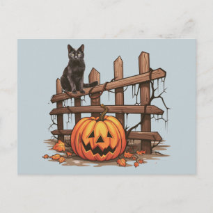 Schwarzer Halloween-Kürbis Kürbisgesicht Grau Blau Feiertagspostkarte