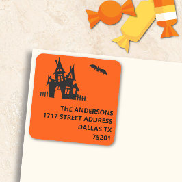 Schwarzer Halloween-Rücksende-Adressaufkleber auf Quadratischer Aufkleber