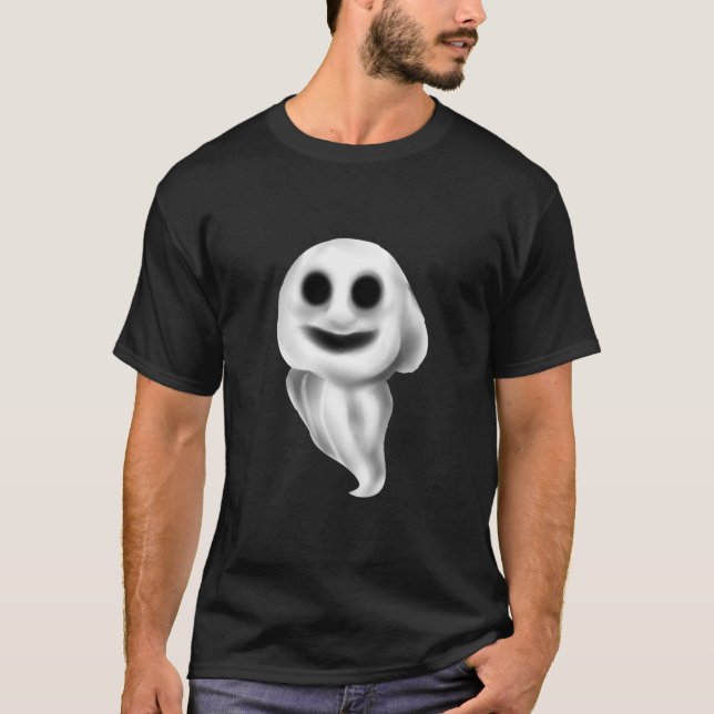 Schwarzer Halloween-T - Shirt mit Spooky Ghost. (Vorderseite)