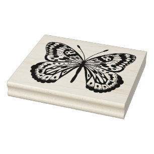 Schwarzer Handgezogener Schmetterling Gummistempel