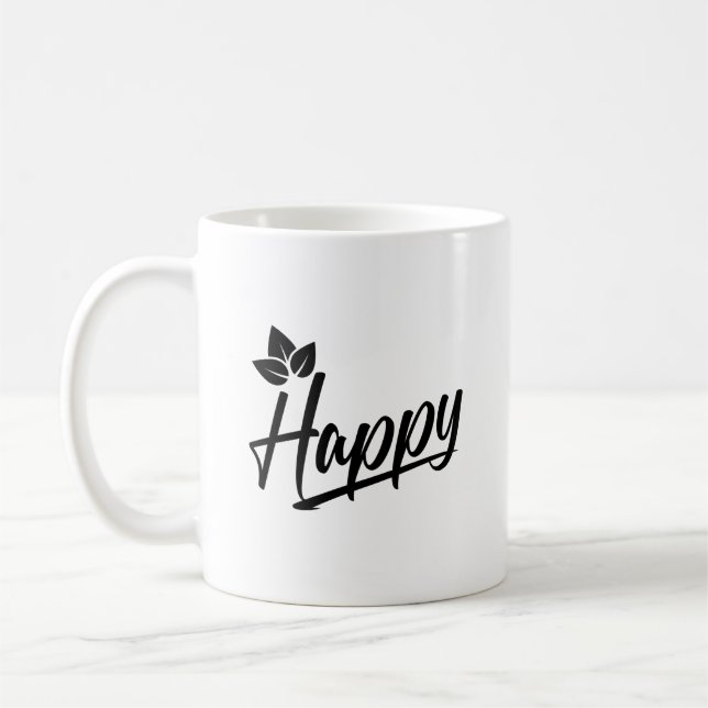 Schwarzer "Happy" Einfacher Text Kaffeetasse (Links)