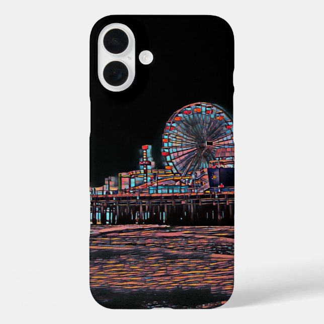 Schwarzer Hartglas Santa Monica Pier Case-Mate iPhone Hülle (Rückseite)