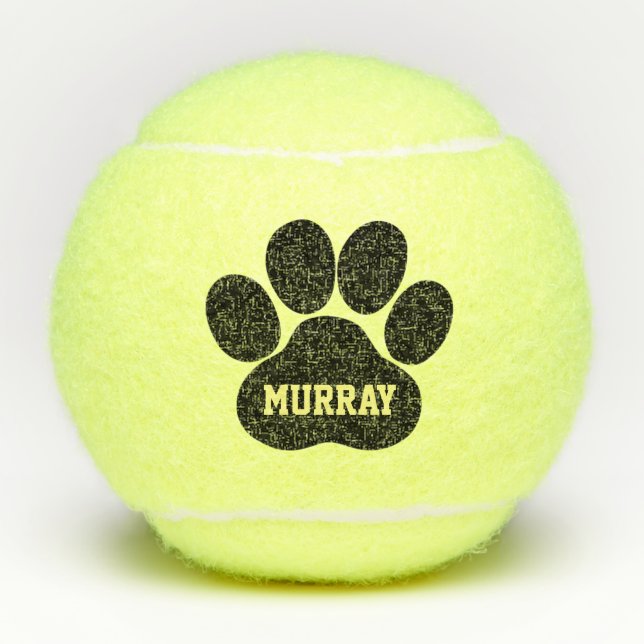 Schwarzer Haustier-Tatzen-Druck-personalisiertes Tennisbälle (Vorderseite)