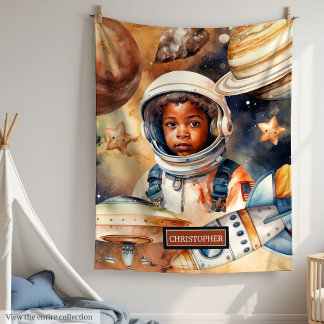 Schwarzer Hautjunge Astronauten Weltraumfarbe Fleecedecke
