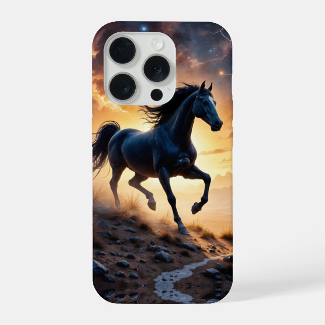 Schwarzer Hengst in der Wüste  iPhone Hülle (Rückseite)