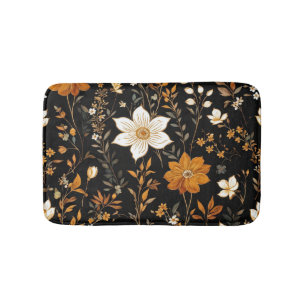 Schwarzer Herbst Boho Vintag Gold Floral Muster Badematte