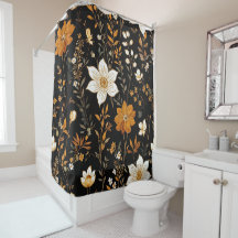 Schwarzer Herbst Boho Vintag Gold Floral Muster