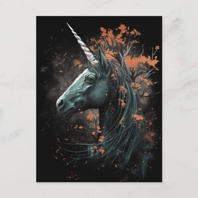 Schwarzer Herbst Unicorn Postkarte (Vorderseite)