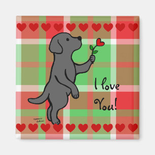 Schwarzer Herz-Blumen-Cartoon Labradors kleiner Magnet