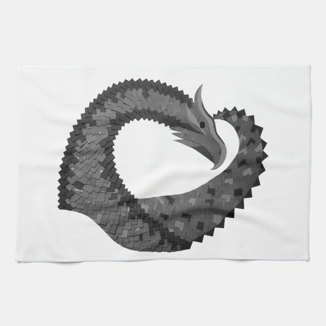 Schwarzer Herzdrache in Weiß Handtuch (Horizontal)