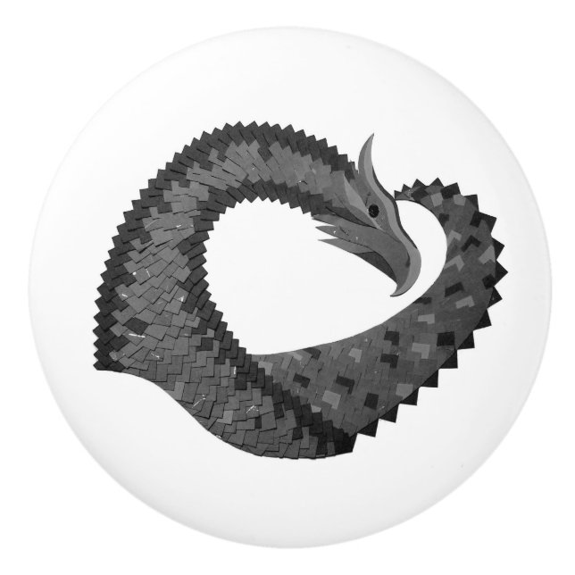 Schwarzer Herzdrache in Weiß Keramikknauf (Vorderseite)