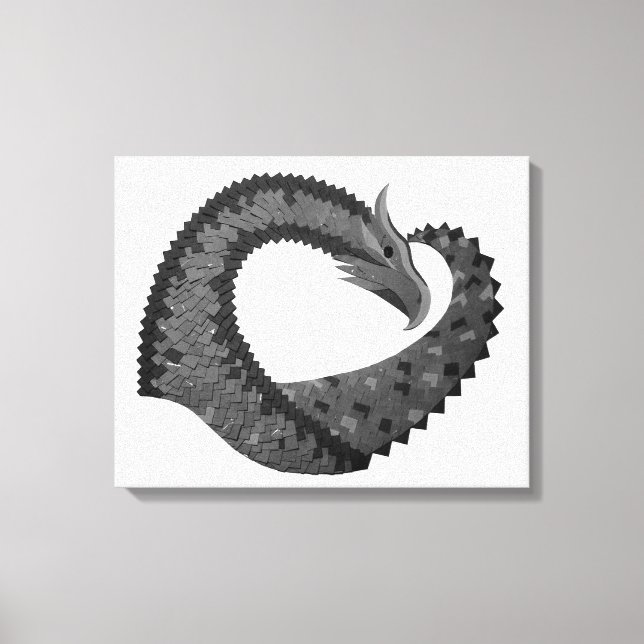 Schwarzer Herzdrache in Weiß Leinwanddruck (Vorderseite)