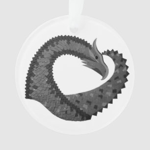 Schwarzer Herzdrache in Weiß Ornament