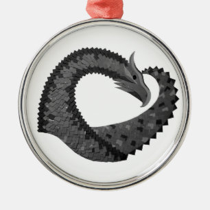 Schwarzer Herzdrache in Weiß Ornament Aus Metall
