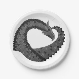 Schwarzer Herzdrache in Weiß Pappteller