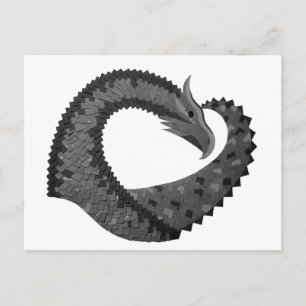 Schwarzer Herzdrache in Weiß Postkarte