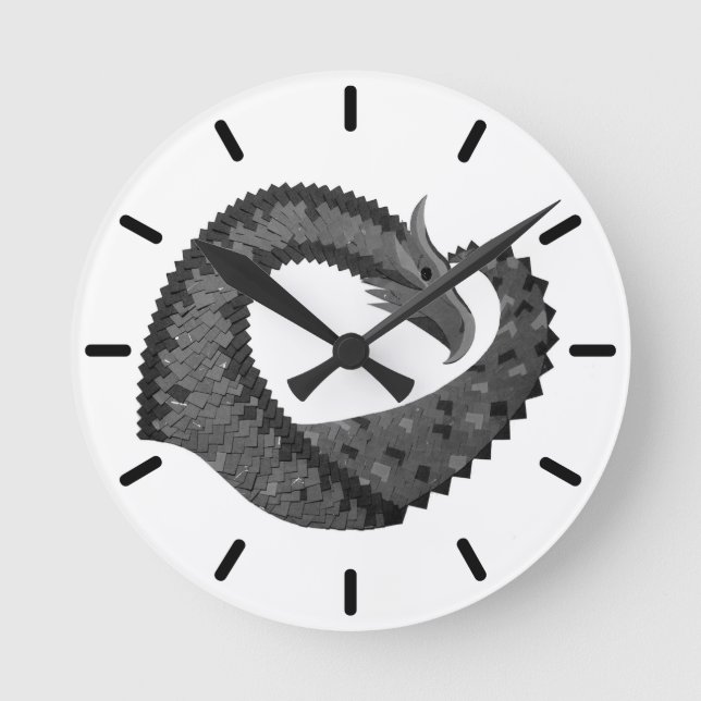 Schwarzer Herzdrache in Weiß Runde Wanduhr (Vorderseite)