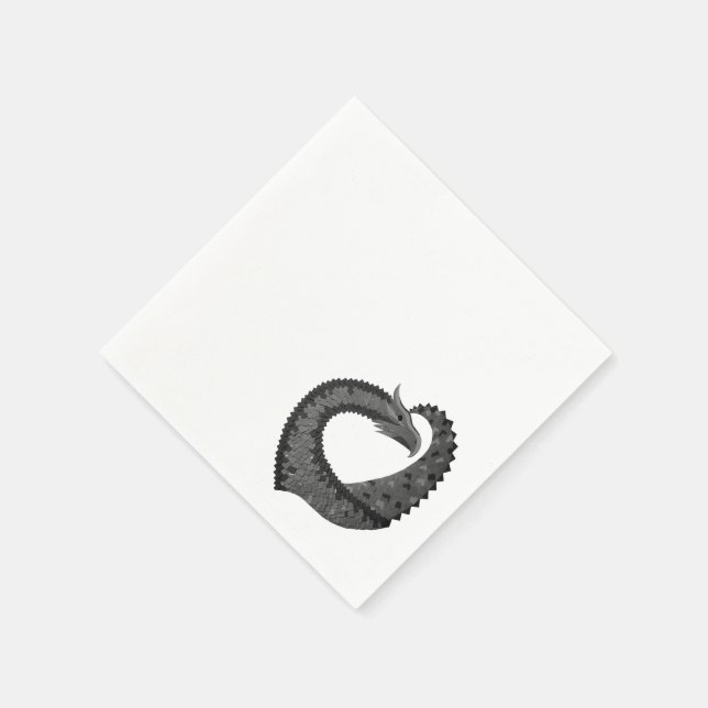 Schwarzer Herzdrache in Weiß Serviette (Ecke)