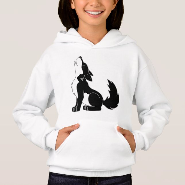 Schwarzer heulender Wolf-Welpe Hoodie (Vorderseite)