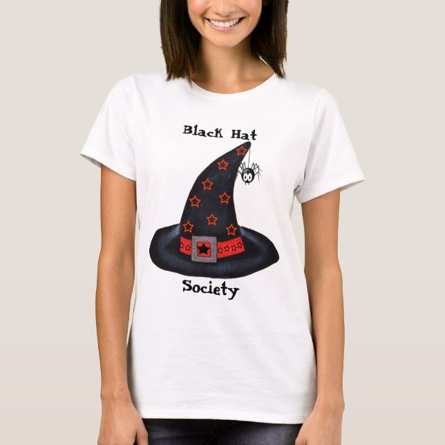 Schwarzer Hexenhut mit Sternen und Spider-Shirt T-Shirt (Vorderseite)