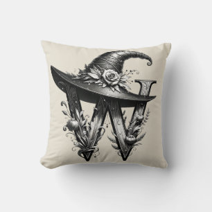 Schwarzer Hexenhut Witchy Brief W Benutzerdefinier Kissen