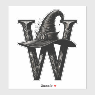 Schwarzer Hexenhut Witchy Letter W Benutzerdefinie Aufkleber