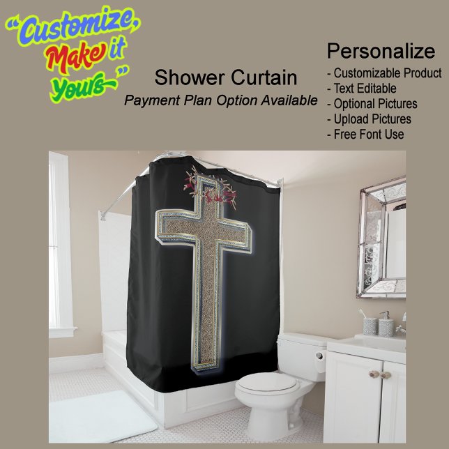 Schwarzer Hintergrund des Duschvorhangs Duschvorhang (Cross Biblical Shower Curtain Featuring a Black Background.)