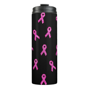 Schwarzer Hintergrund des rosa Ribbon-Glitzer Thermosbecher